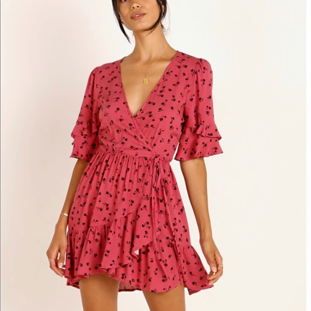 Auguste Mabel Poppy wrap mini dress Persian Red